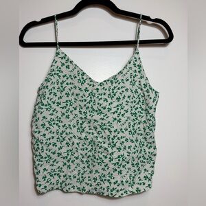 GANNI XS Green Vine Spaghetti Strap Camisole / Crop Tank Top Scandi Girl Summer